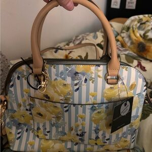 Nanette Lepore Yellow and Blue Floral Stripe Satchel